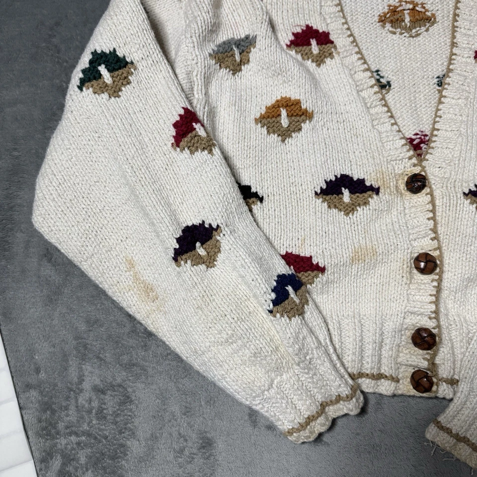 Cárdigan Suéter Mujer De Colección Liz Sport Tejido a Mano Marfil Champiñón Defectos Medianos Foto 3 de 4