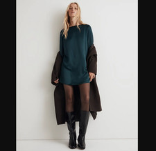 Madewell Dress Womens Small Green Shift Long Sleeve Mini Satin Keyhole GR7770
