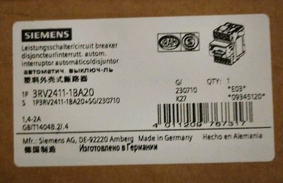Siemens Dig.Industr. Leistungsschalter 3RV2411-1BA20 automatische 3RV24111BA20