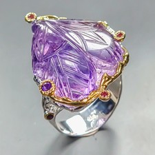 Unique ring 38 ct Natural Amethyst Ring 925 Sterling Silver Size 8 /R450783