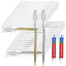 50 pcs Disposable Toothbrushes with Toothpaste, 2 Color Toothbrushes and Toot...