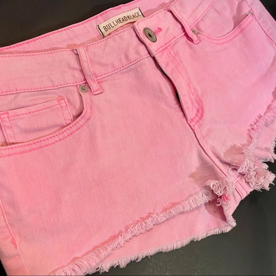 Pantalones Cortos Bullhead Desteñidos Rosa Neón Tiro Bajo Corte - Talla 7 (Junior) Foto 4 de 4
