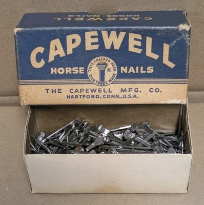 Vintage CAPEWELL HORSE NAILS Cardboard Box w/ Over 200 New/Unused 1.5'' Nails