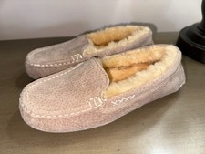 New OLD FRIEND Bella taupe suede shearling slippers women's sz 7