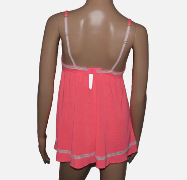 Victoria's Secret Babydoll BRA PANTY SET Pink Lace Trim Open Front Modal 36C - image 2 of 4