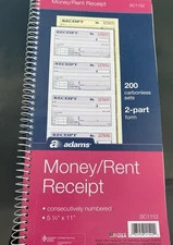 Adams SC1152 Carbonless Receipt Book, 5" x 11", 2-Part, 200 Sets