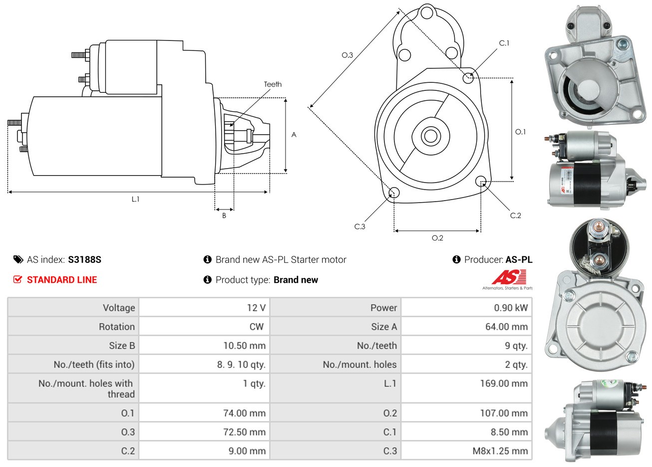 Brand New Starter Motor 12V 0.9kW 9T for FIAT TIPO 2015-2020 LPG OE D7E52 - Image 10