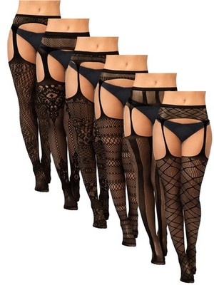 Jadive 6 Pairs Women Plus Size Fishnet Thigh High X-Large-4X-Large, Black 