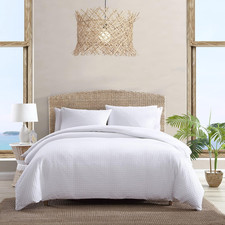 Tommy Bahama Queen Duvet Cover Set, Soft Cotton, Button Closure, White
