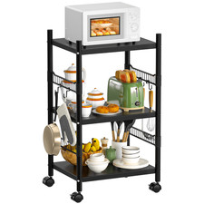 Kitchen Microwave Cart, 3-Tier Kitchen Metal Utility Storage Rack Cart, Rolling