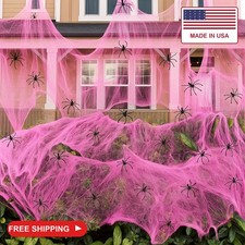 Tellingyou 300 Sqft Pink Spider Webs Birthday Decorations with 30 Extra Fake Spi