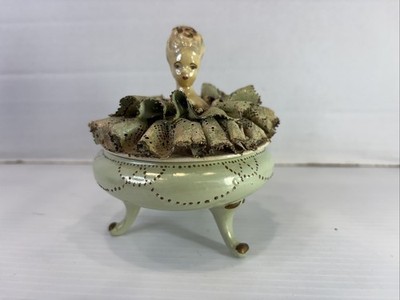 Vintage Porcelain Victorian Trinket Lady Head Jewelry Box Handmade Paper Mache