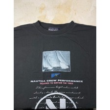 Vintage Nautica Graphic T Shirt Mens XL/2XL Black Made In USA Short Sleeve