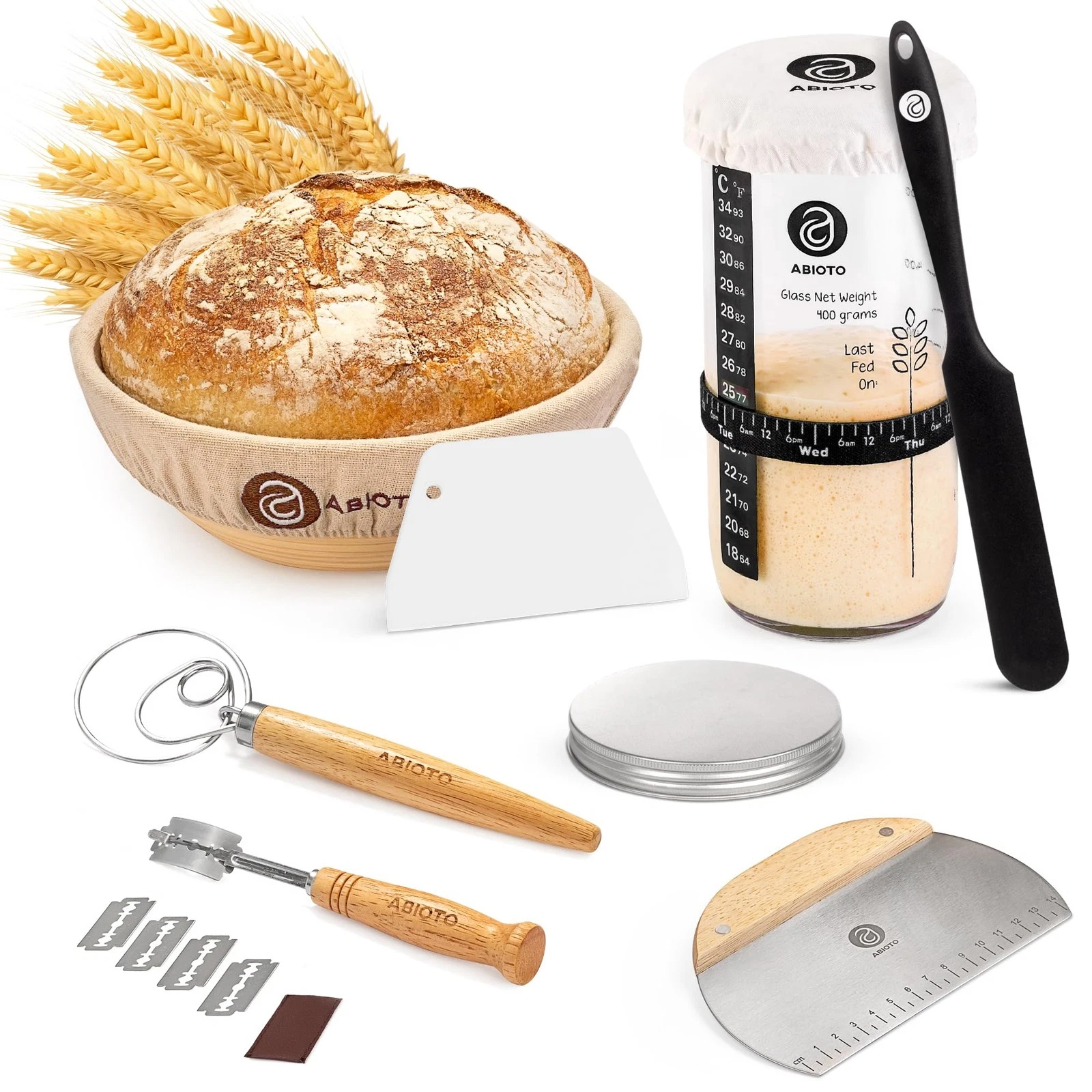ABIOTO Sourdough Starter Kit Complete Sourdough Bread Baking Supplies with 9...
