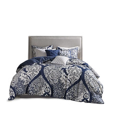 7 Piece Cotton Printed Comforter Set Indigo Cal King Indigo  Polyester  Calif