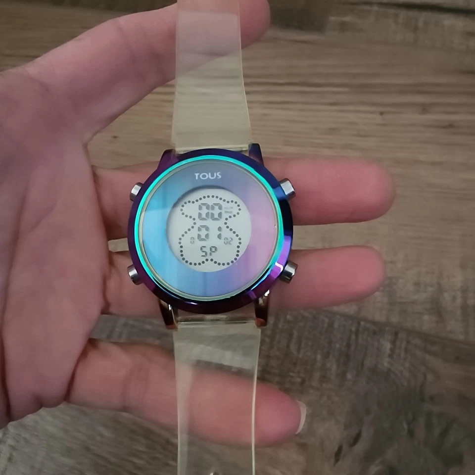 Reloj Tous D-Bear Mujer Correa Goma Transparente Iridiscente Digital, Pantalla Cristal Foto 4 de 4