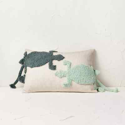 Two Lizard Punch Needle Lumbar Throw Pillow Turquoise - Opalhouse
