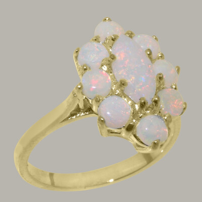 Solid 9ct Yellow Gold Natural Opal Womens Cluster Ring - Sizes J to Z