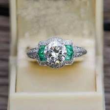 1.55CT White Round Cut CZ Antique Art Deco Engagement Wedding Ring In 925 Silver