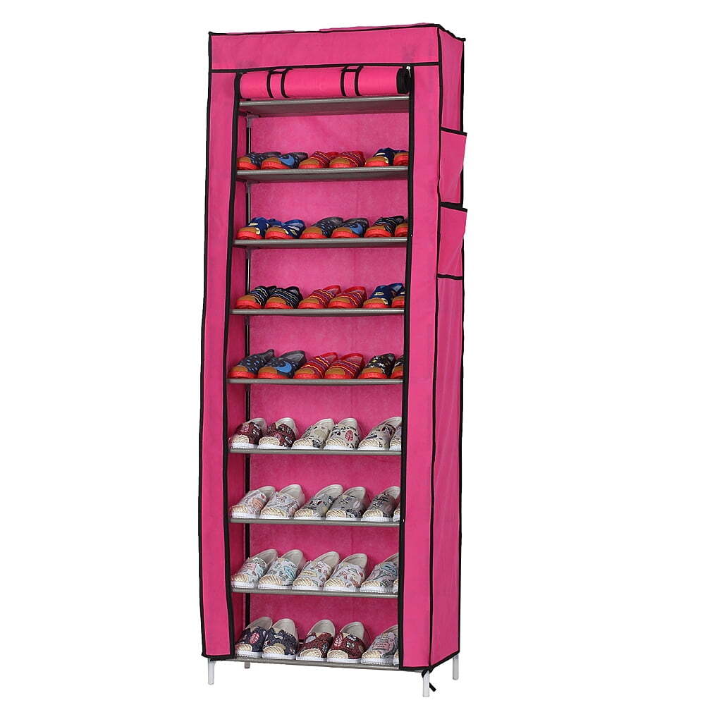Space-Saving 9-Tier Rose Red Non-Woven Fabric Shoe Rack-image