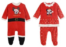 Babies Infants Christmas Fleecy Pyjamas Sleepsuit Romper Mickey & Minnie Mouse 