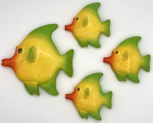 Vintage 1966 Miller Studio Chalkware Fish Yellow Green Chalk Ware Set Of 4