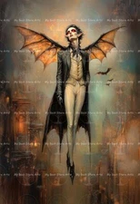 FLYING VAMPIRE ART PRINT, Bat Gothic Poster, Decor Dark Horror, Vampiric D805
