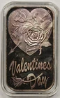 1996 Valentines Day Heart Arrow Roses .999 Fine Silver Art Bar One Ounce 1 oz