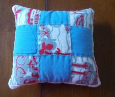 Vintage 1950 Quilted Pillow Machine Pieced Nine Square Quilt Block Muslin Back