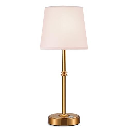 Cordless LED Table Lamp with Dimmer in Antique Brass - Built-in Rechargeable Battery