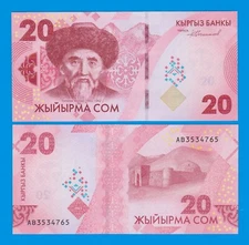 Kyrgyzstan 20 Som P 34 New 2023 / 2024 UNC New Design