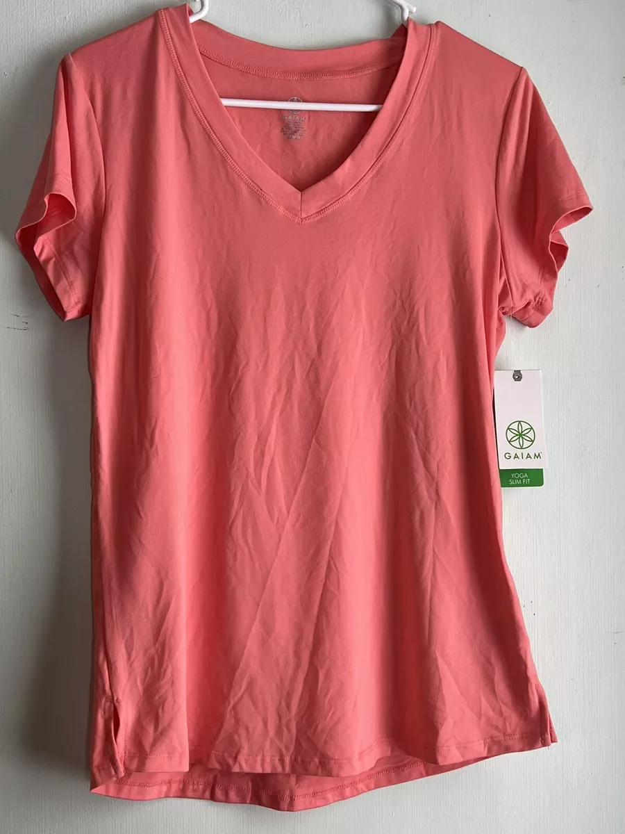 Gaiam Yoga Slim Fit M Medium Women Calm Pink Top Clothes V Neck