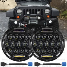 Pair 7 Inch Round Led Headlights Halo Angle Eyes For Jeep Wrangler Jk Lj Tj Cj