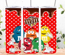 M&M characters red dots and fudge 20oz sublimation tumbler