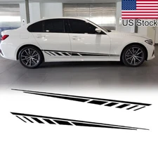 2x Black Sport Racing Style Stripes Decal Side Skirt Vinyl Sticker Decoration
