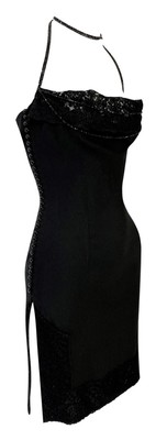 F/W 1997 Christian Dior by John Galliano Black Beaded High Slits Mini Dress