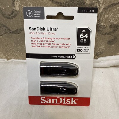 SanDisk Ultra 2: 64GB USB 3.0 Flash Drives NEW
