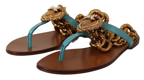 Sandalias De Mujer Dolce & Gabbana De Cuero Azul Devotion Auténticas - Imagen 3 de 6