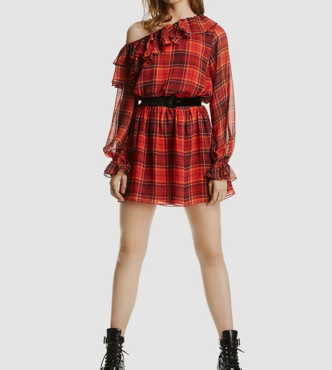 plaid one shoulder dress NWT Maeve Anthropologie Waverly Multicolor Plaid One Shoulder Midi Dress  Size 12
