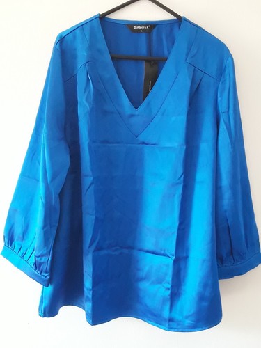Allegra K Top Womens Size Large Blue Satin Party Evening V Neck New Tag - Picture 3 of 16