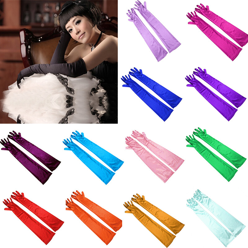 Bridal Elbow Long Gloves Pageant Dress Satin Fingerlings Elegant Gloves