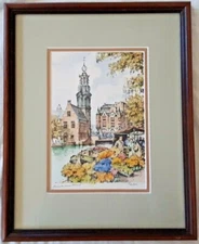 "AMSTERDAM MINT", Aquatint Etching, Flower Market, Pencil Signed, Titled