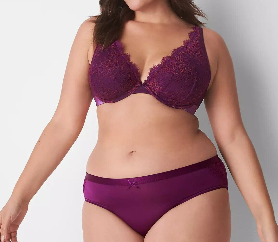 Lane Bryant CACIQUE Silky No Show Hipster Panties PURPLE WINE Lacy PLUS 26/28 4X