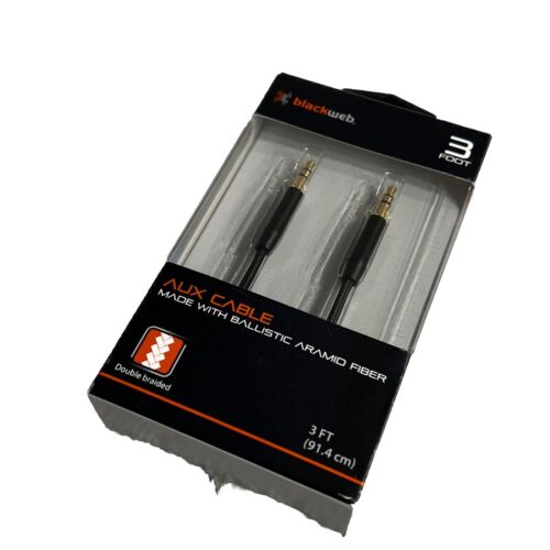 Blackweb 3 foot Flat Aux Cable for Audio Players and sound systems. Double braid