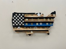 Thin Blue Line Challenge Coin Display, Wooden Flag, Military Challenge Coin Flag