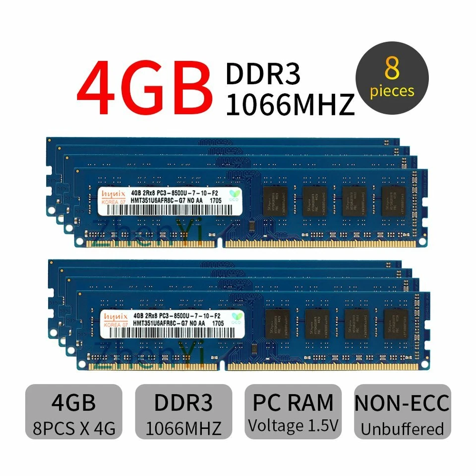 32GB 16GB 8GB 4GB DDR3 1066mhz PC3-8500 240pin DIMM Desktop Memory Hynix Lot BT - Image 2 of 4