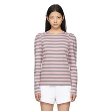 Ganni Pink Gray Striped Long Puff Sleeve T-Shirt Size XS