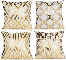 ZLINA Home Decorative Set of 4 Throw Pillow Covers Gold Foil Geometric Pillow