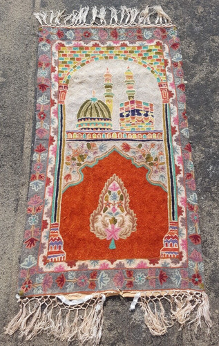 Vintage Woven Traditional Kashmiri Prayer Mat Multicolor Kilim Rug 106x60 cm