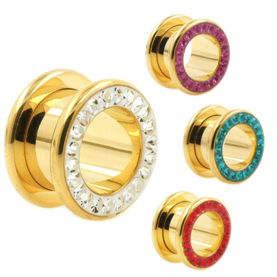 Gold Crystal Flesh Tunnel Ohr Piercing Epoxy versiegelte glitzer Kristalle Plug